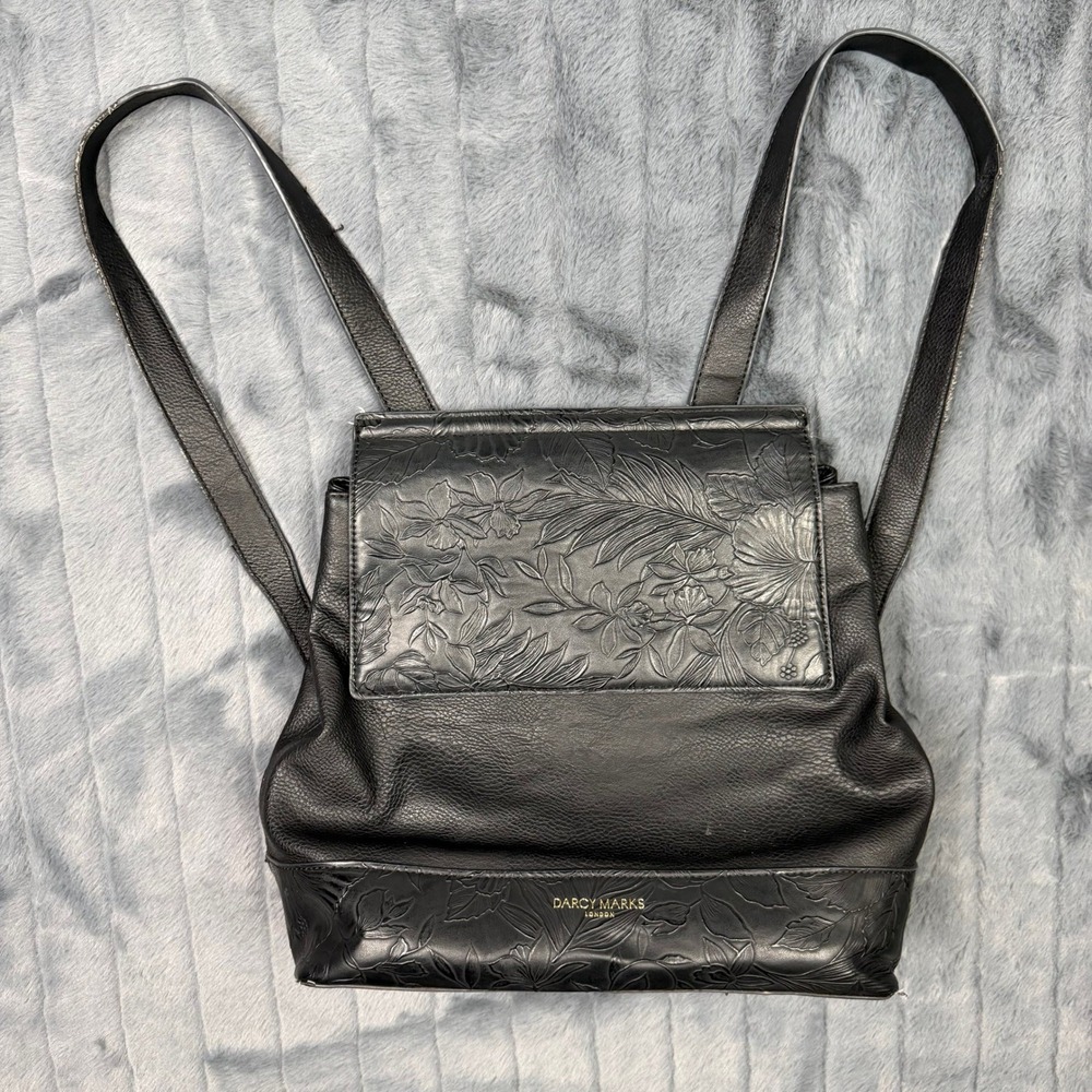 Darcy Marks London Black Floral Embossed Faux Leather Backpack Bag